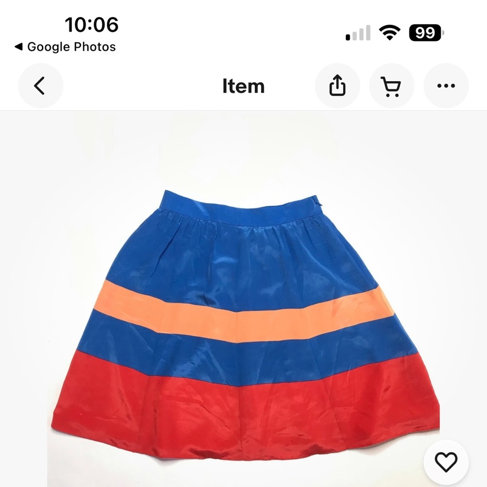 J. CREW Women 100% Silk  A-Line Mini Skirt preppy. Colorblock Blue‎ Orange  Sz 8 - Picture 11 of 11